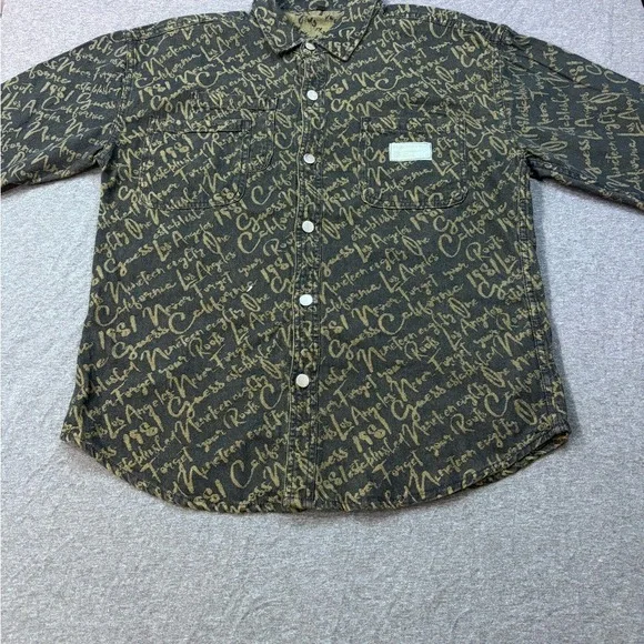 BEDXXSAUSUP Mens Script Print Denim Shirt Los Angeles California Black Gold - Picture 4 of 9